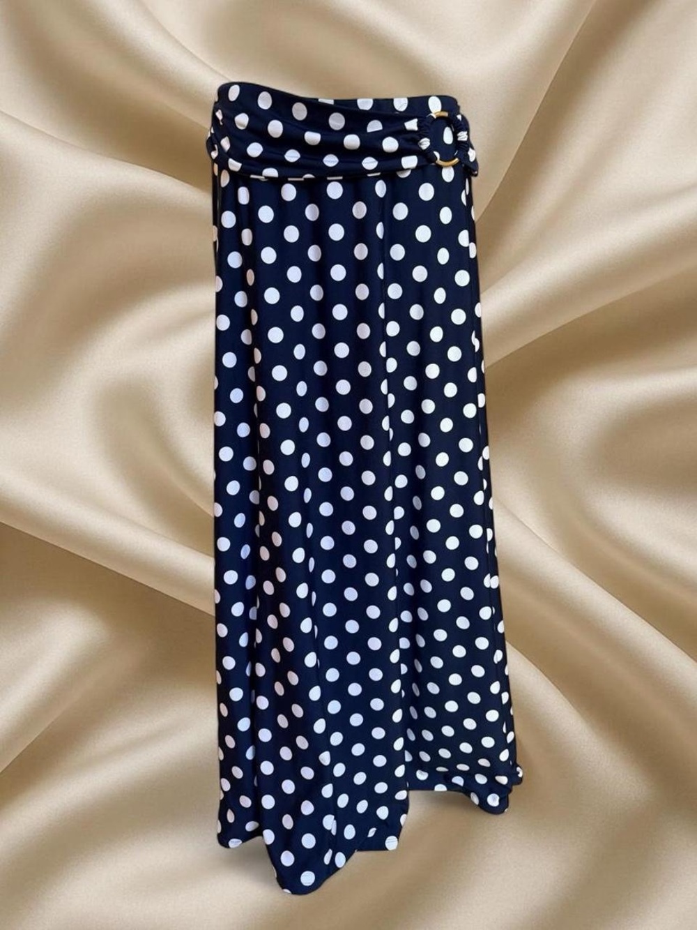 Robert Louis Navy and White Polka Dot Maxi Skirt
